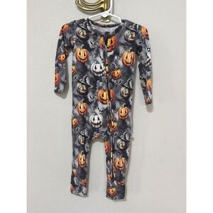 Bums & Roses Footless Sleeper Unisex 18-24 Months Gray Halloween Pumpkin Bamboo